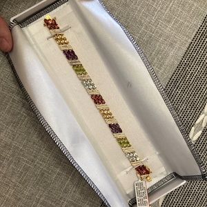 Gemstone with diamond accent silver plated bracelet